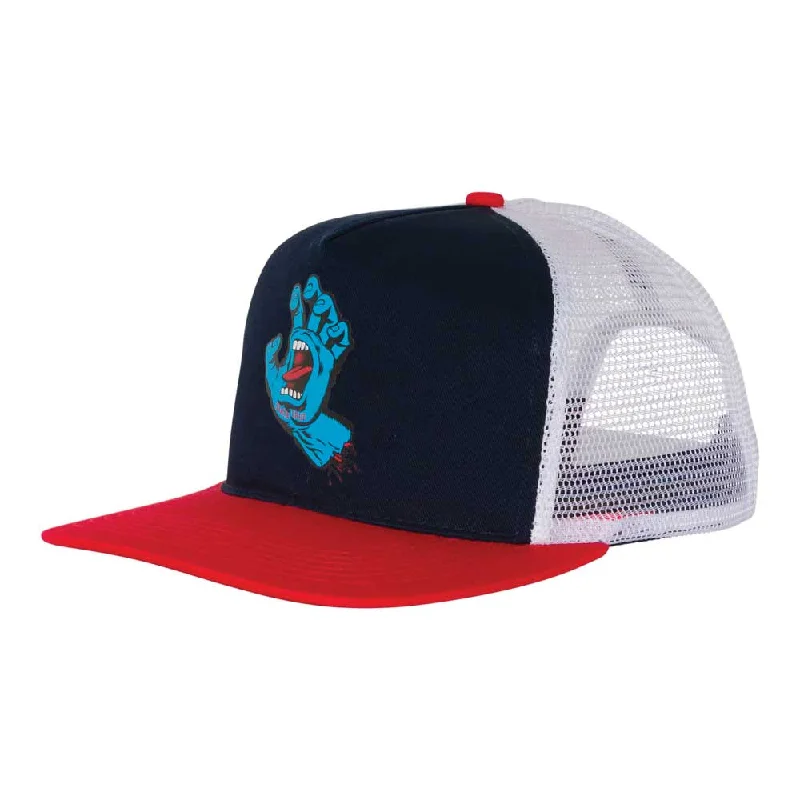 Santa Cruz Screaming Hand Front Mesh Trucker High Profile Hat - Navy/Wht/Red Youthful Men's Anime