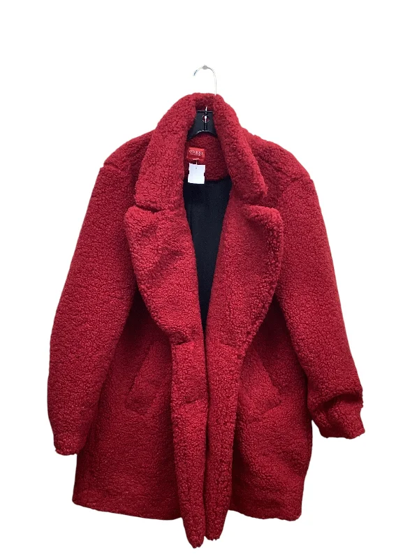 Coat Faux Fur & Sherpa By Guess In Red, Size: L Streetwear Style