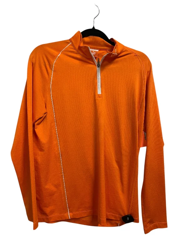 Athletic Top Long Sleeve Collar By Puma In Orange, Size: S Streetwear Style