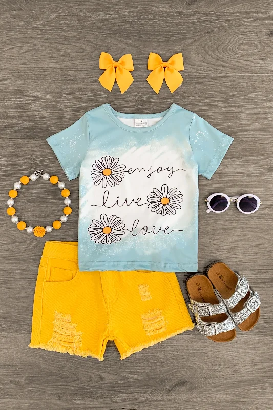 "Enjoy, Live, Love" Blue & Yellow Denim Short Set Tough Men's Military