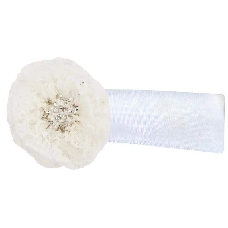 White Lace Elastic Headband Organic