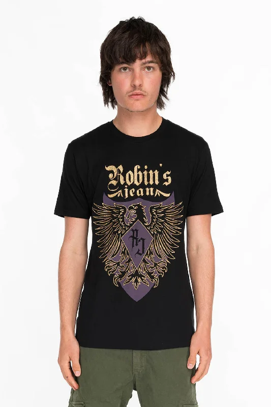 EAGLE CREST TEE IN BLACK AND PURPLE Unique Men's Upcycled